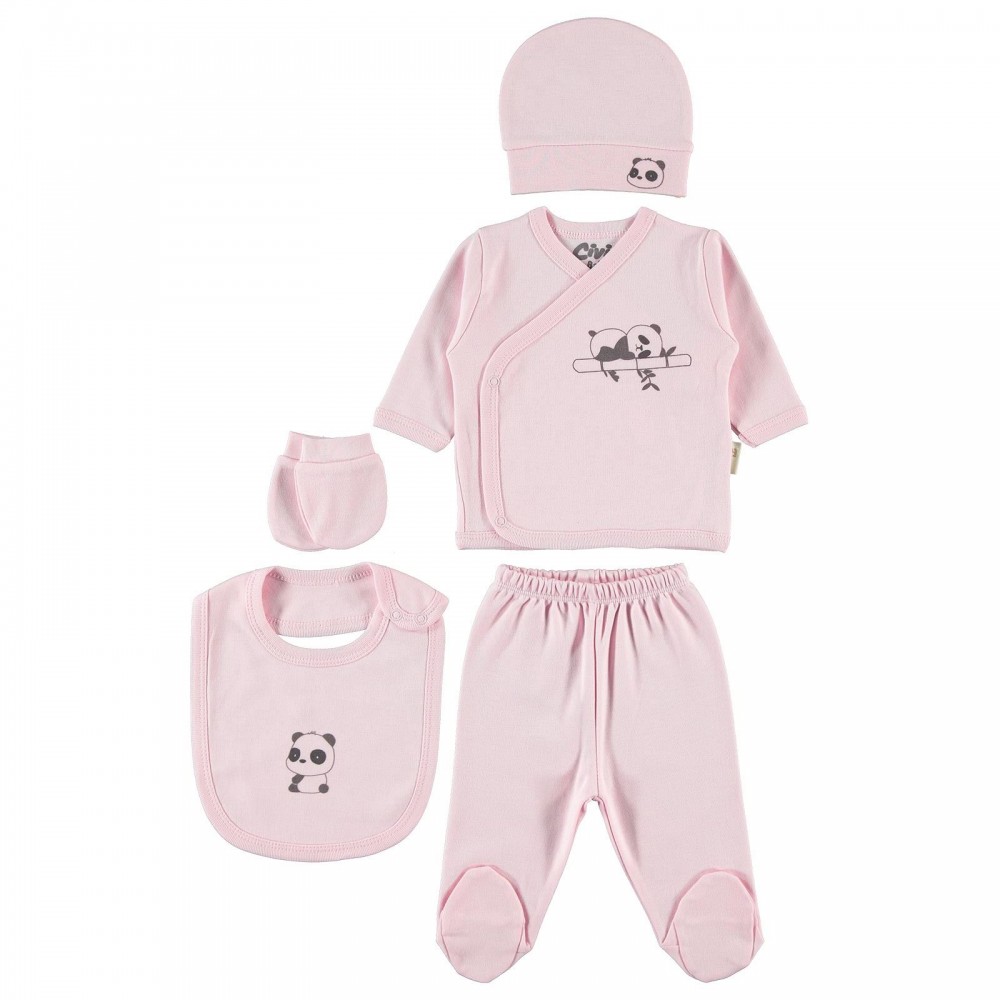 Civil Baby Βρεφικό Σετ Για Νεογέννητο από Οργανικό Βαμβάκι 5Τμχ Ροζ