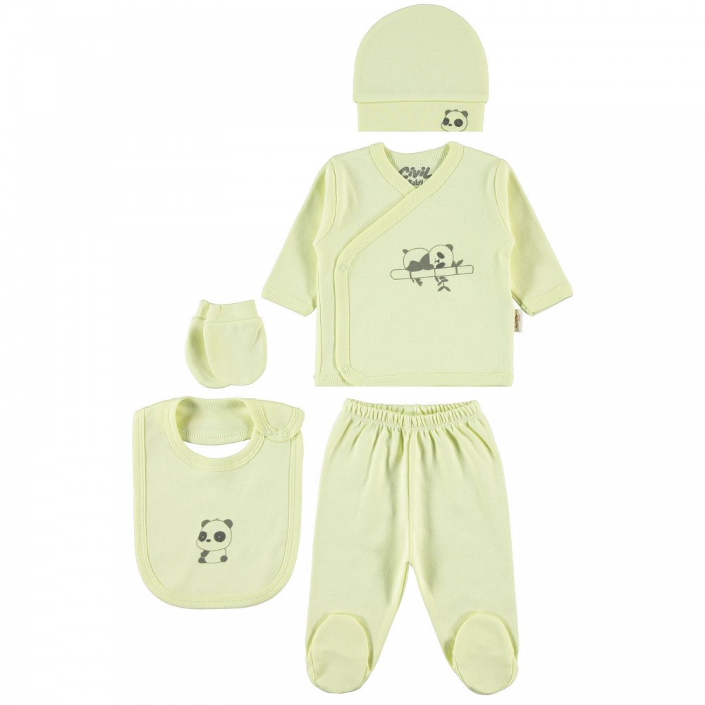 Civil Baby Βρεφικό Σετ Για Νεογέννητο από Οργανικό Βαμβάκι 5Τμχ Κίτρινο