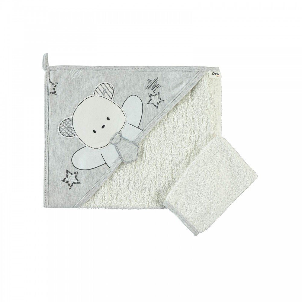 Civil Baby Boy Βρεφική Πετσέτα Με Γάντι 80x80 cm Γκρι Μελανζέ