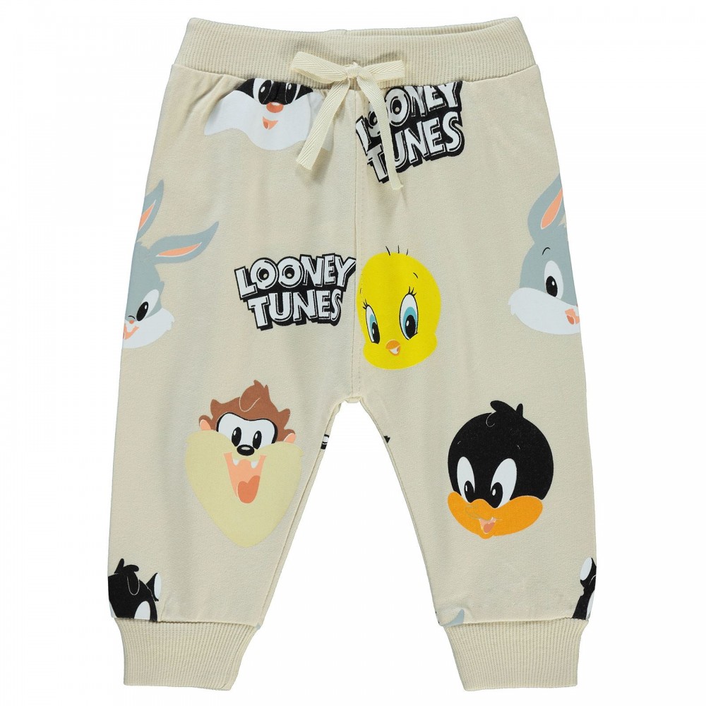 Looney Tunes Boy Βρεφικό Παντελόνι Φόρμας 6-18 Μηνών Κρεμ