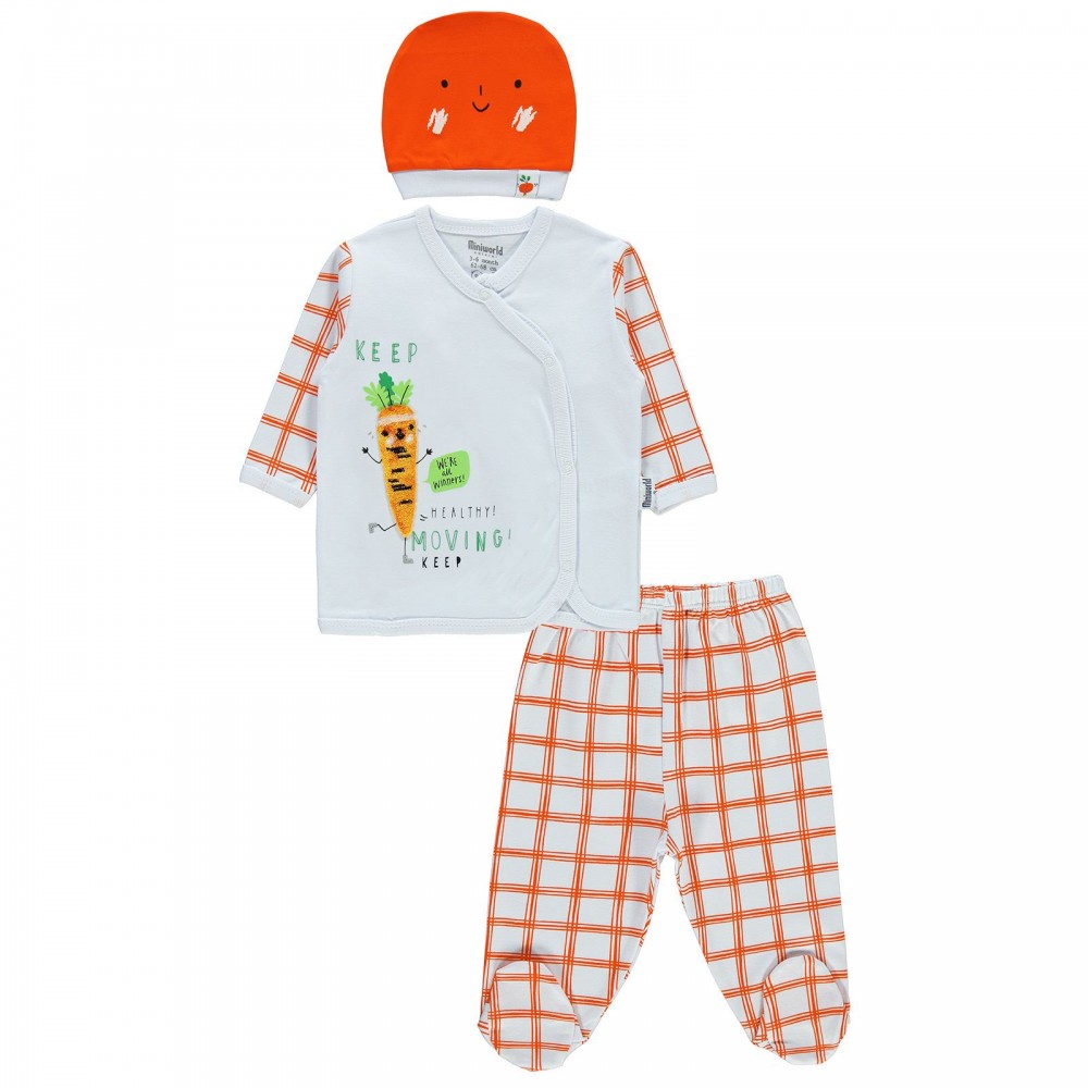 Miniworld Baby Βρεφικό Σετ Για Νεογέννητο 3Τμχ 3-6 Μηνών Πορτοκαλί