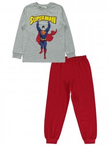 Superman Παιδικό Σετ Πιτζάμα Για Αγόρι 6-9 Χρονών Γκρι Μελανζέ