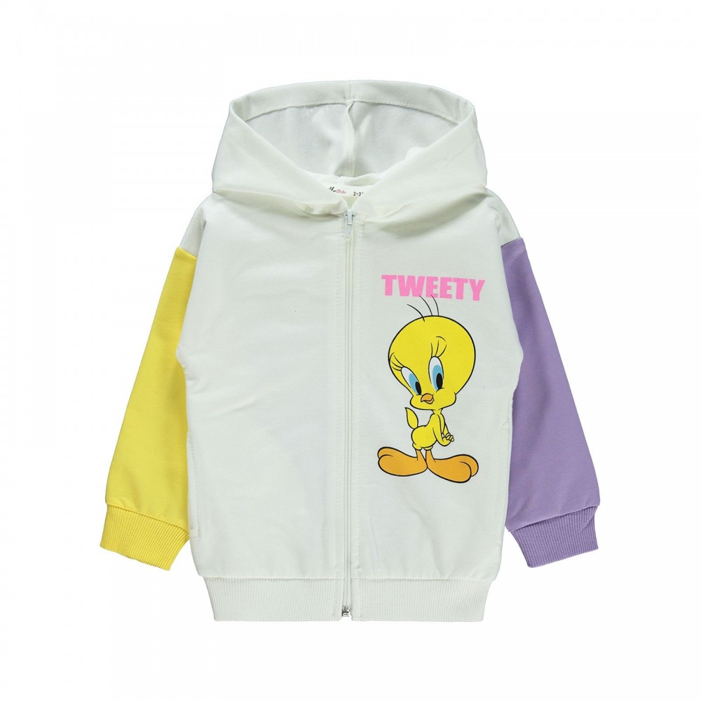 Tweety Girls Παιδική Ζακέτα Με Κουκούλα 2-5 Χρονών Εκρού
