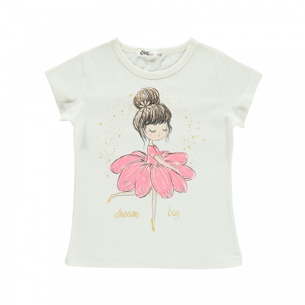 Civil Girls Παιδικό T-Shirt 2-5 Χρονών Εκρού