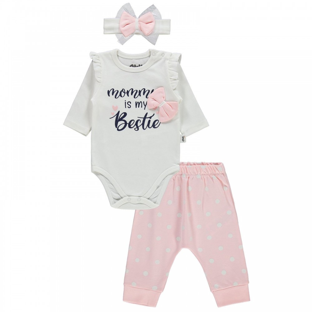 Civil Baby Girl Βρεφικό Σετ 3Τμχ 3-12 Μηνών Πούδρα
