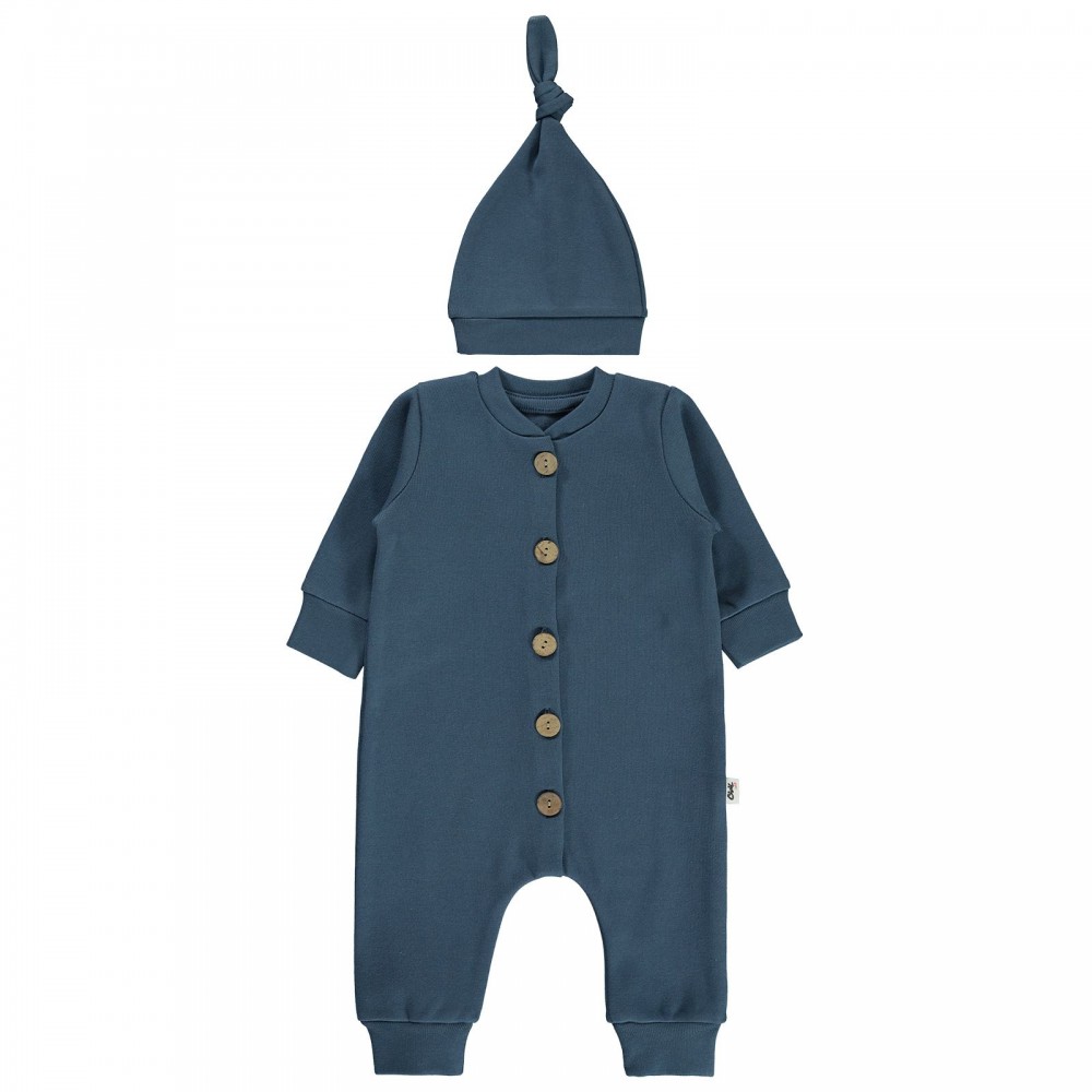 Civil Baby Βρεφικό Φορμάκι Με Σκουφάκι 1-6 Μηνών Πετρόλ